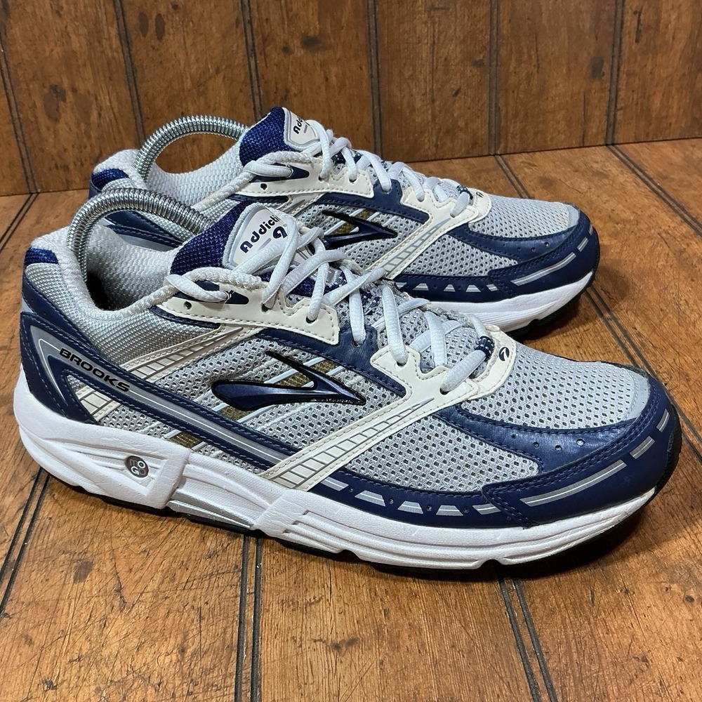 Brooks Addiction 9 Men's White Blue Walking Sneakers Shoes Size 9.5D 1100711D424